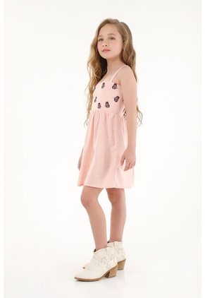 Vestido Rosado Con Mariposas Bordadas Para Niña