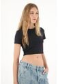 Tennis Camiseta Manga Corta De Largo Crop Negra Para Mujer de Tennis