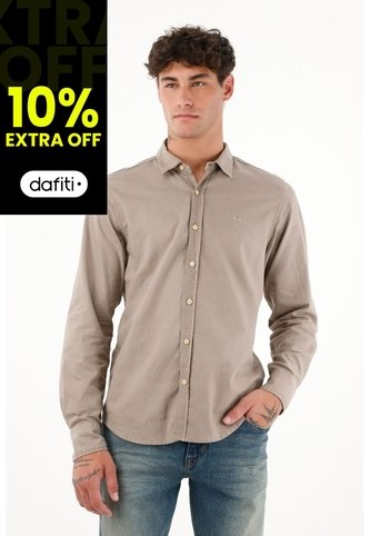 Camisa Manga Larga Con Raqueta Bordada Café Para Hombre Tennis