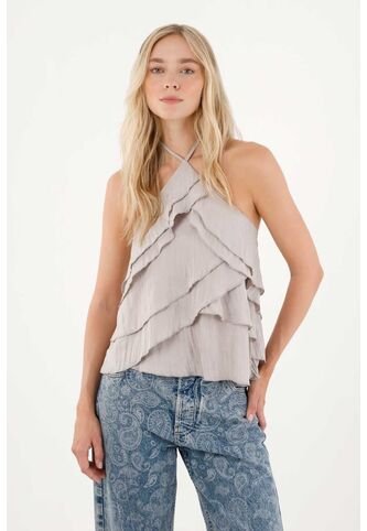 Tennis Camisa Con Boleros Y Detalles De Brillo Gris Para Mujer Tennis