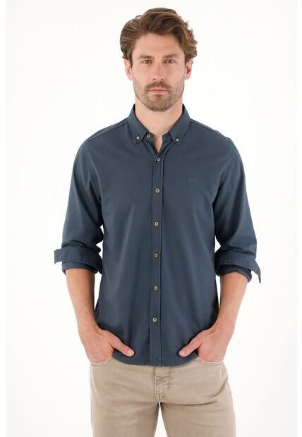 Tennis Camisa Manga Larga Con Raqueta Bordada Azul Para Hombre