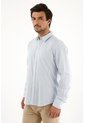 Camisa Azul A Rayas Manga Larga Para Hombre de Tennis