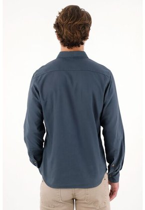 Tennis Camisa Manga Larga Con Raqueta Bordada Azul Para Hombre