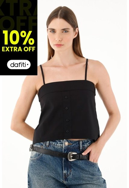 Tennis Camisa Negra De Escote Recto Para Mujer