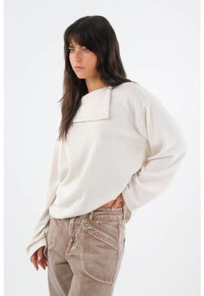 Tennis Buzo Para Mujer En Poliéster Marfil Relajado Con Cuello Envolvente