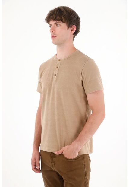 Camiseta En Tela Tejida Café Para Hombre