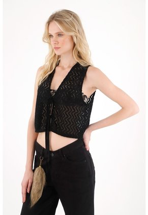 Tennis Chaleco Con Transparencia Negro Para Mujer