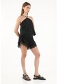 Tennis Bermuda Negra De Ojalillo Con Boleros Para Mujer de Tennis