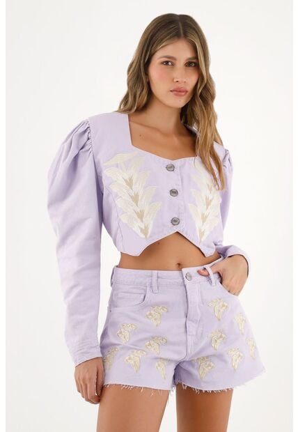 Short Morado Con Ruedo Al Corte Para Mujer