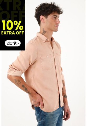 Camisa Manga Larga Rosada Con Teñido Overdye Para Hombre Tennis