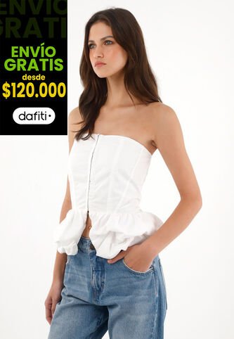 Tennis Camisa Strapless Con Corte Abombachado Crudo Para Mujer Tennis