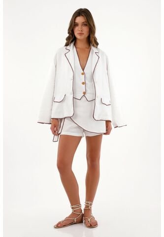 Tennis Abrigo Blanco Tipo Blazer En Lino Para Mujer Tennis