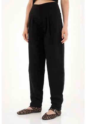 Tennis Pantalón Chino En 100% Lino Negro Para Mujer