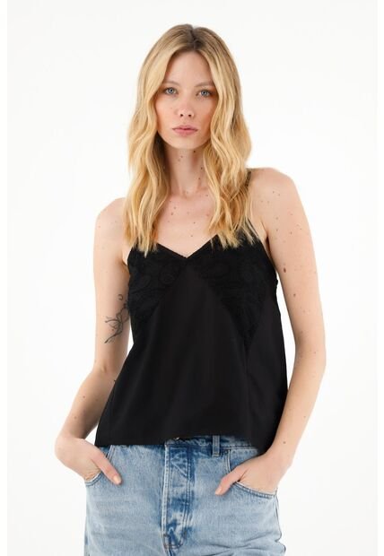 Tennis Camisa Negra Con Tejido En Copas Para Mujer