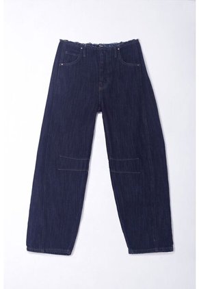 Tennis Jean Para Mujer En Denim Azul Oscuro Fit Holgado Con Cintura Desflecada