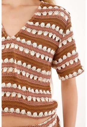 Tennis Camisa Manga Corta En Mix De Telas Crudo Para Mujer