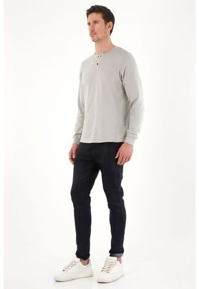 Tennis Camiseta Manga Larga Con Perilla Gris Para Hombre