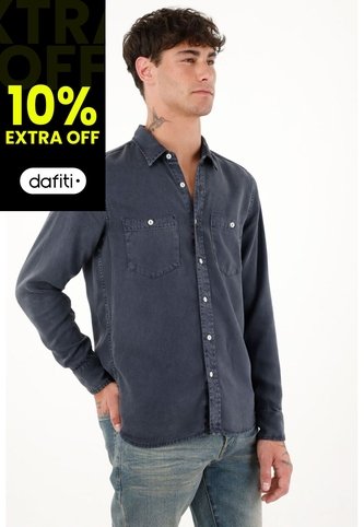 Tennis Camisa Clásica Manga Larga Azul Para Hombre Tennis