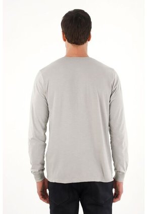 Tennis Camiseta Manga Larga Con Perilla Gris Para Hombre