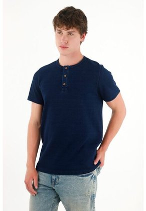 Tennis Camiseta De Tela Con Textura Azul Para Hombre