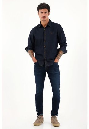 Tennis Jean Super Skinny Azul Oscuro Tiro Medio Para Hombre
