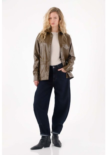 Tennis Jean Slouchy Con Prense Decorativo Azul Para Mujer