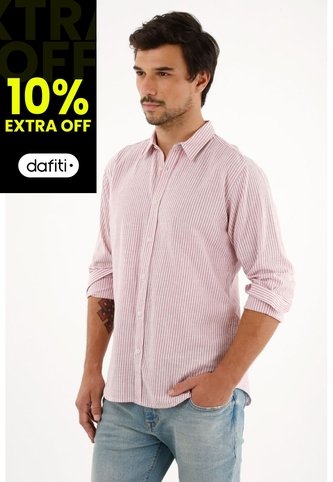 Camisa Rosada A Rayas Manga Larga Para Hombre Tennis