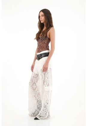 Tennis Pantalón Wide Leg Crudo En Encaje Para Mujer