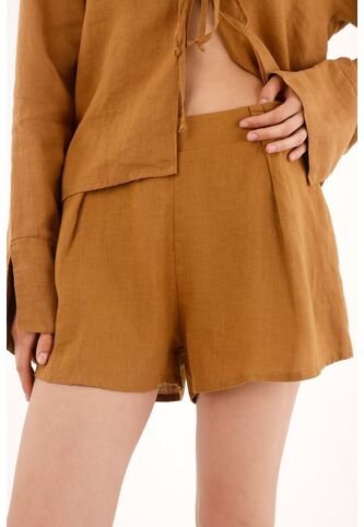 Tennis Short En 100% Lino Con Prense Y Vuelo Para Mujer Tennis