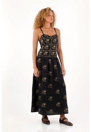 Tennis Vestido Largo En 100% Lino Con Estampado Para Mujer