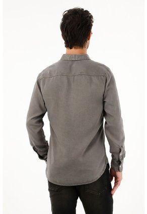 Tennis Camisa Clásica Gris Con Bolsillos Delanteros Para Hombre