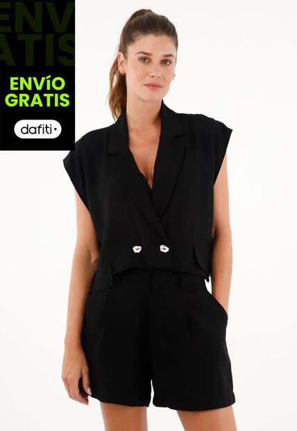 Tennis Bermuda Negra De Tiro Alto Para Mujer