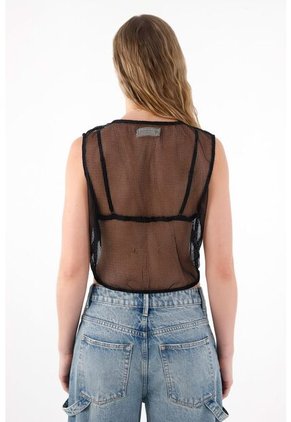 Tennis Chaleco En Malla Con Bordados Negro Para Mujer