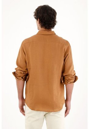 Tennis Camisa En 100% Lino Café Para Hombre