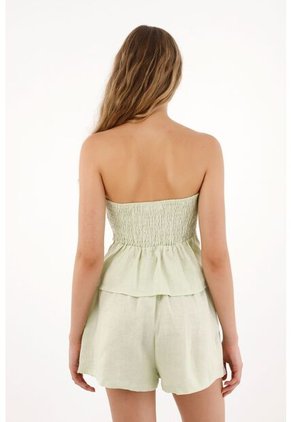 Tennis Camisa Strapless En 100% Lino Verde Para Mujer