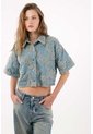 Tennis Camisa Boxy Crop Con Apliques Florales En Algodón Azul Para Mujer de Tennis