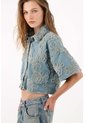 Tennis Camisa Boxy Crop Con Apliques Florales En Algodón Azul Para Mujer de Tennis