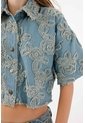 Tennis Camisa Boxy Crop Con Apliques Florales En Algodón Azul Para Mujer de Tennis