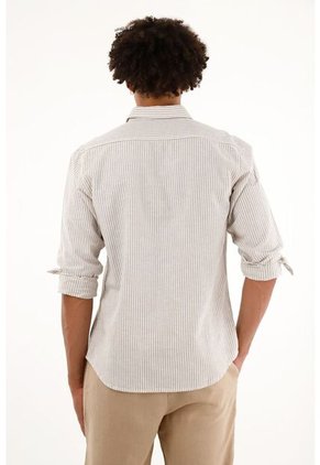 Camisa Café A Rayas Manga Larga Para Hombre