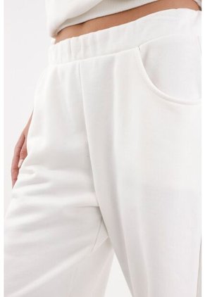 Tennis Pantalón Para Mujer De Algodón Blanco Fit Relajado Con Bolsillos Curvos