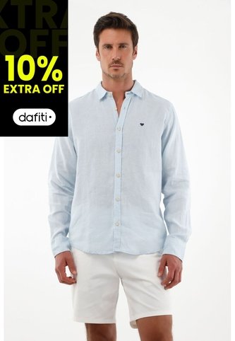 Tennis Camisa Azul En Lino Para Hombre Tennis