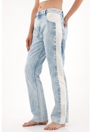 Tennis Jean Recto Tiro Medio Diseño Bicolor Para Mujer