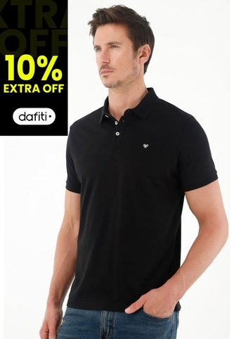 Tennis Polo Negra Cuello Tejido Para Hombre Tennis