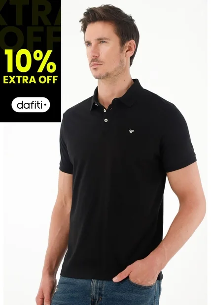 Tennis Polo Negra Cuello Tejido Para Hombre