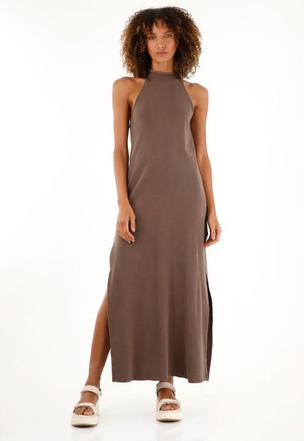 Vestido Café Largo En Rib Para Mujer