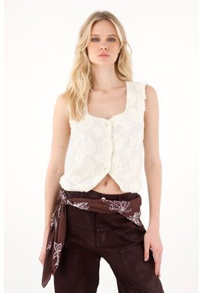 Tennis Chaleco Con Detalle Bordado Sobrepuesto Crudo Para Mujer