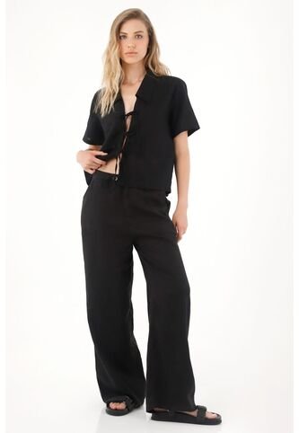 Tennis Camisa En 100% Lino Negra Para Mujer Tennis