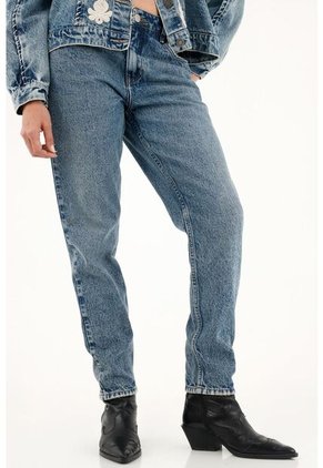 Tennis Jean Mom Azul Tiro Alto Para Mujer