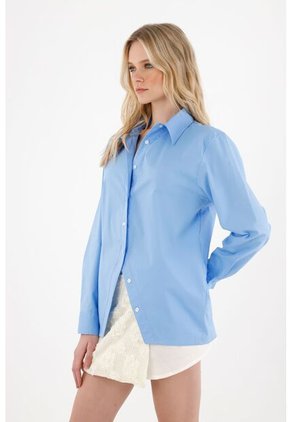 Tennis Camisa Manga Larga Con Abertura En Perilla Azul Para Mujer