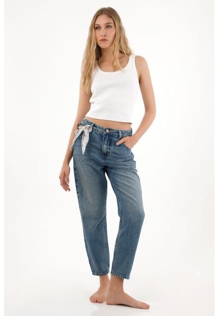 Jean Mom De Tiro Alto Crop Azul Para Mujer